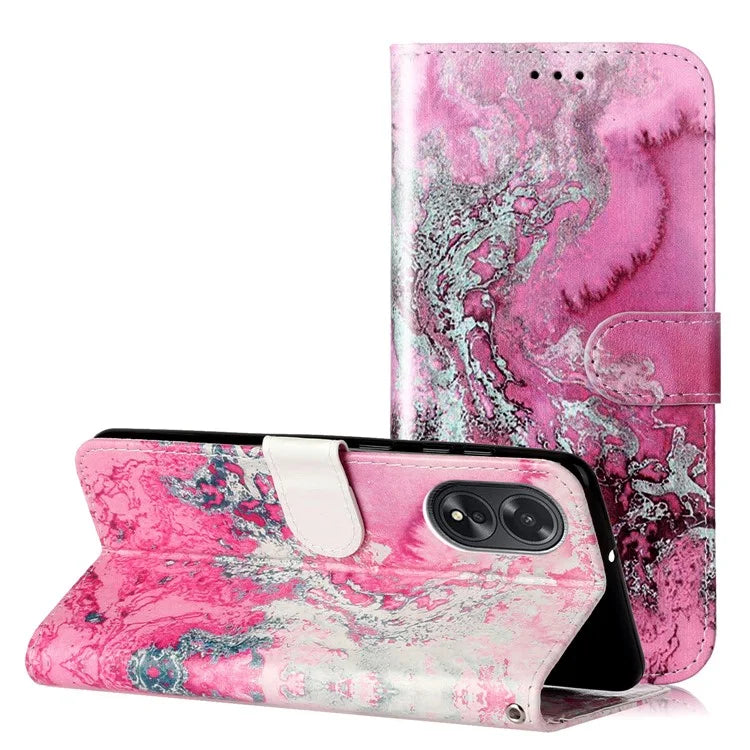 For Oppo A38 4G / A18 4G Case PU Leather Pattern Magnetic Folio Flip Phone Cover