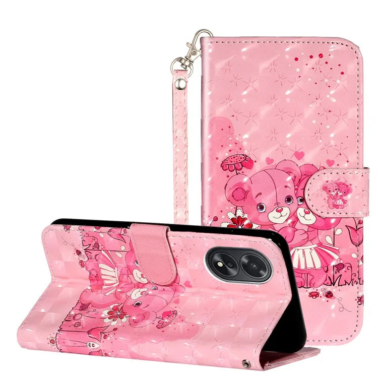 For Oppo A38 4G / A18 4G Cover 3D Pattern Print Leather Wallet Phone Case