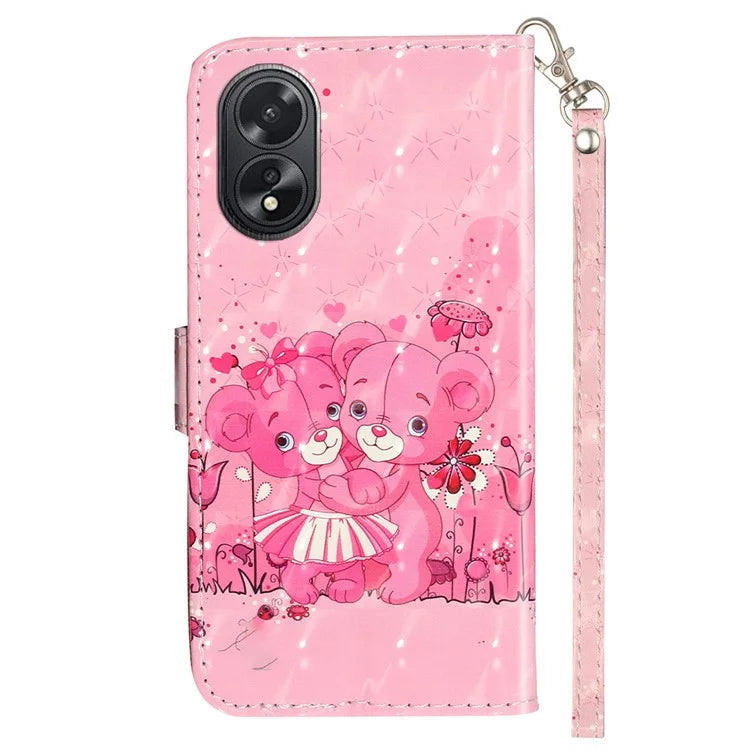 For Oppo A38 4G / A18 4G Cover 3D Pattern Print Leather Wallet Phone Case