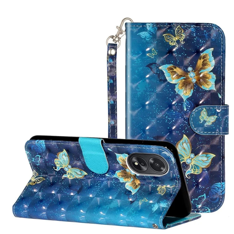 For Oppo A38 4G / A18 4G Cover 3D Pattern Print Leather Wallet Phone Case