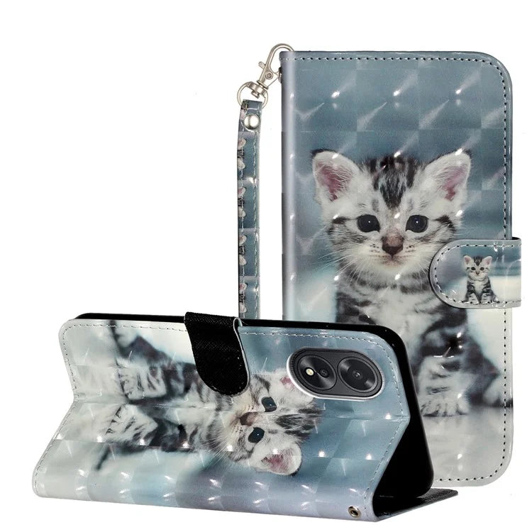 For Oppo A38 4G / A18 4G Cover 3D Pattern Print Leather Wallet Phone Case