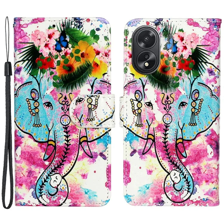 For Oppo A38 4G / A18 4G Cover Pattern Printing Well-protected Phone Leather Case Elephant