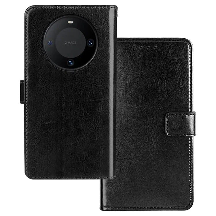 IDEWEI For Huawei Mate 60 Pro Case Slim-Fit Crazy Horse Texture Leather Phone Stand Cover