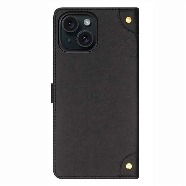 IDEWEI For iPhone 15 Plus Case Splicing Color Leather Phone Cover with Card Slots