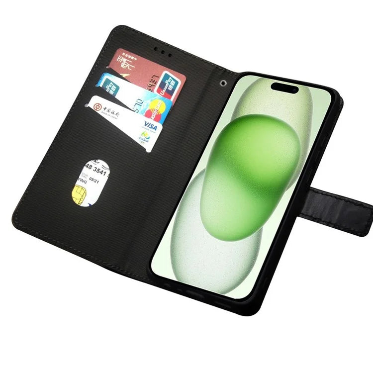 IDEWEI For iPhone 15 Plus Case Splicing Color Leather Phone Cover with Card Slots