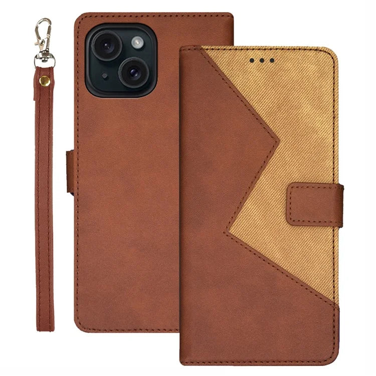 IDEWEI For iPhone 15 Case Card Slots PU Leather Stand Drop-proof Phone Cover