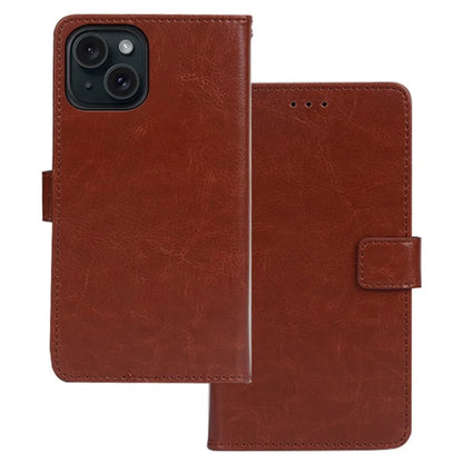 IDEWEI For iPhone 15 Case Crazy Horse Texture Leather Stand Phone Cover with Wallet