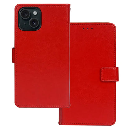 IDEWEI For iPhone 15 Case Crazy Horse Texture Leather Stand Phone Cover with Wallet