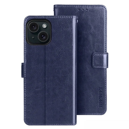 IDEWEI For iPhone 15 Case Crazy Horse Texture Wallet Leather Stand Phone Shell