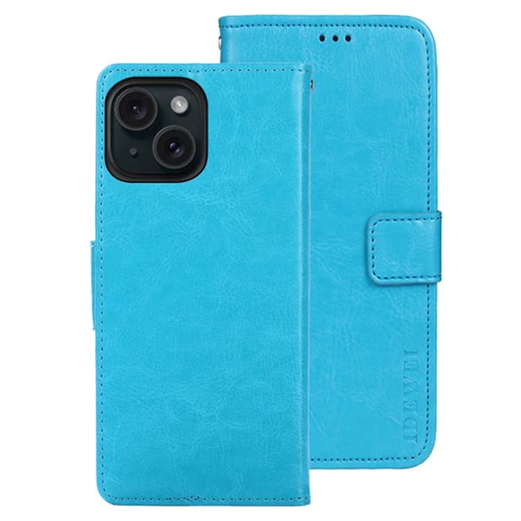 IDEWEI For iPhone 15 Case Crazy Horse Texture Wallet Leather Stand Phone Shell