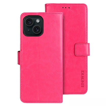IDEWEI For iPhone 15 Case Crazy Horse Texture Wallet Leather Stand Phone Shell