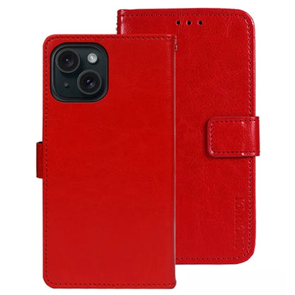 IDEWEI For iPhone 15 Case Crazy Horse Texture Wallet Leather Stand Phone Shell