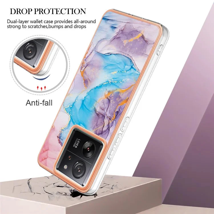 YB IMD Series-1 For Xiaomi 13T / 13T Pro / Redmi K60 Ultra Case IMD Marble Flower Pattern TPU Cover