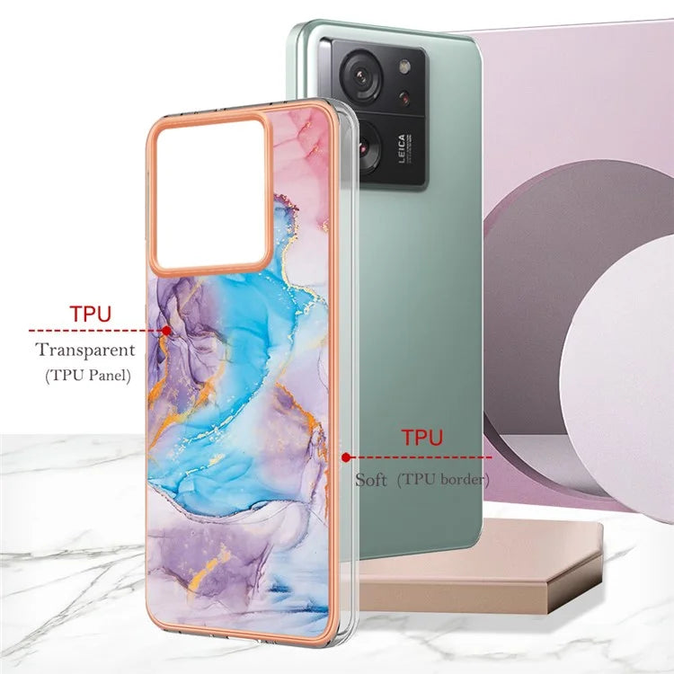YB IMD Series-1 For Xiaomi 13T / 13T Pro / Redmi K60 Ultra Case IMD Marble Flower Pattern TPU Cover