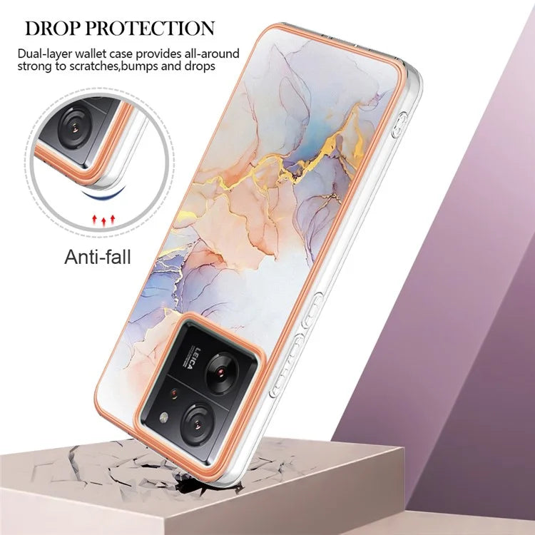 YB IMD Series-1 For Xiaomi 13T / 13T Pro / Redmi K60 Ultra Case IMD Marble Flower Pattern TPU Cover