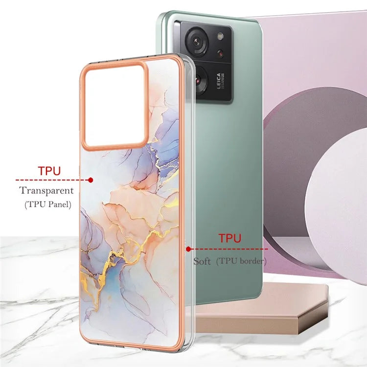 YB IMD Series-1 For Xiaomi 13T / 13T Pro / Redmi K60 Ultra Case IMD Marble Flower Pattern TPU Cover