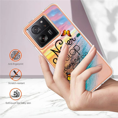 YB IMD Series-1 For Xiaomi 13T / 13T Pro / Redmi K60 Ultra Case IMD Marble Flower Pattern TPU Cover