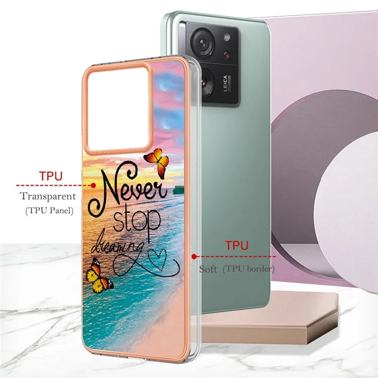 YB IMD Series-1 For Xiaomi 13T / 13T Pro / Redmi K60 Ultra Case IMD Marble Flower Pattern TPU Cover