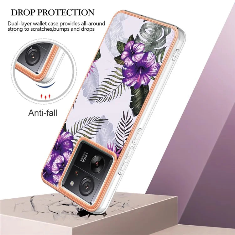 YB IMD Series-1 For Xiaomi 13T / 13T Pro / Redmi K60 Ultra Case IMD Marble Flower Pattern TPU Cover