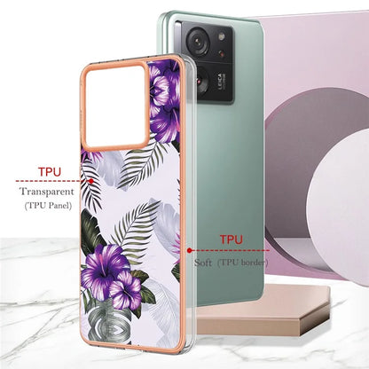YB IMD Series-1 For Xiaomi 13T / 13T Pro / Redmi K60 Ultra Case IMD Marble Flower Pattern TPU Cover