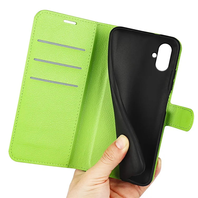 For Samsung Galaxy A05 4G Case Litchi Texture Folding Stand Leather Phone Shell