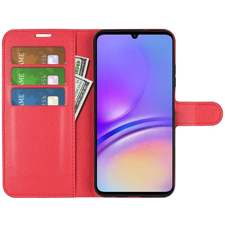 For Samsung Galaxy A05 4G Case Litchi Texture Folding Stand Leather Phone Shell