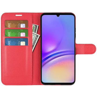For Samsung Galaxy A05 4G Case Litchi Texture Folding Stand Leather Phone Shell
