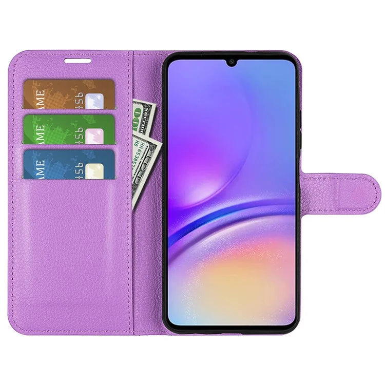 For Samsung Galaxy A05 4G Case Litchi Texture Folding Stand Leather Phone Shell
