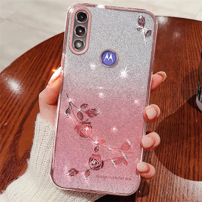 KADEM For Motorola Moto E7 Power Case Rhinestone Flower Gradient TPU Cover
