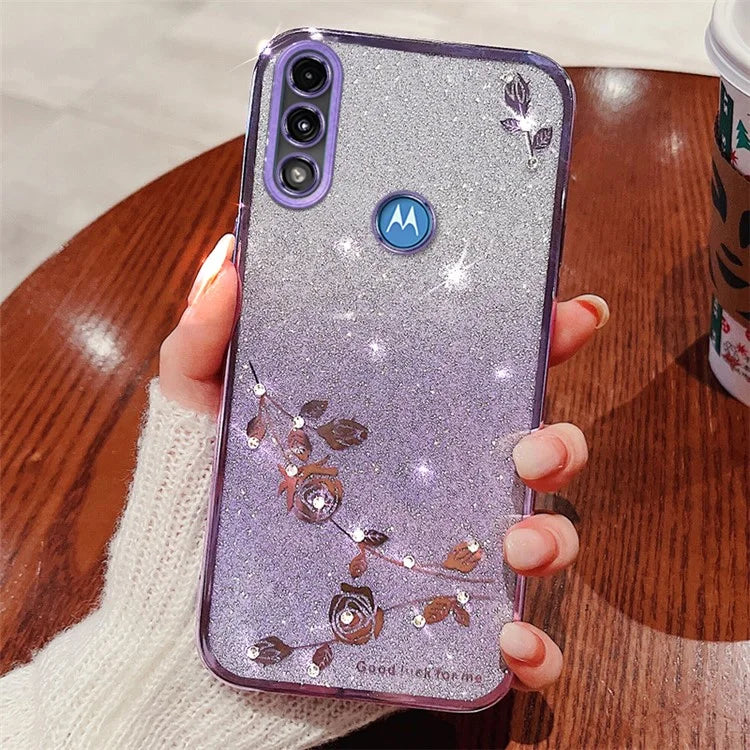 KADEM For Motorola Moto E7 Power Case Rhinestone Flower Gradient TPU Cover