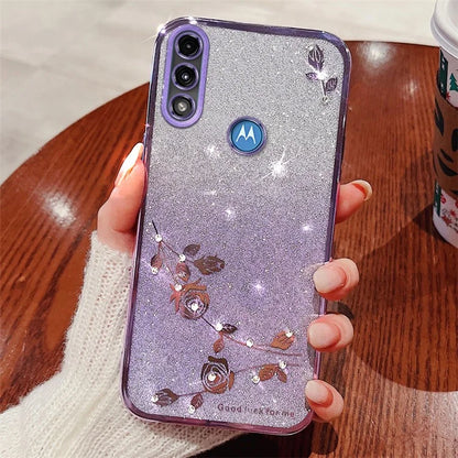 KADEM For Motorola Moto E7 Power Case Rhinestone Flower Gradient TPU Cover