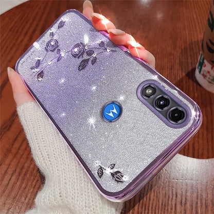KADEM For Motorola Moto E7 Power Case Rhinestone Flower Gradient TPU Cover