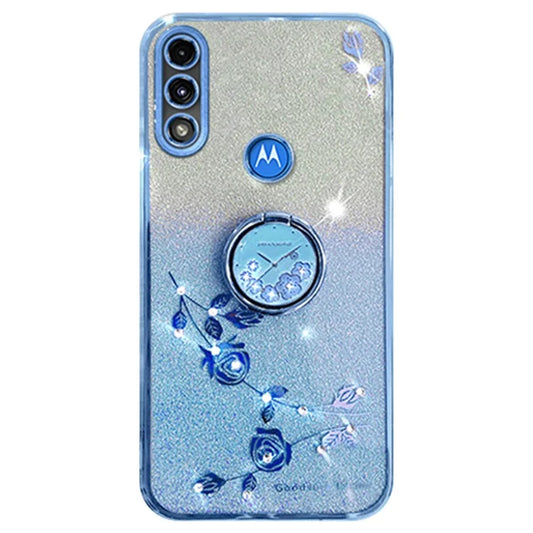 KADEM For Motorola Moto E7 Power Case Glitter Flower Pattern TPU Phone Cover with Kickstand