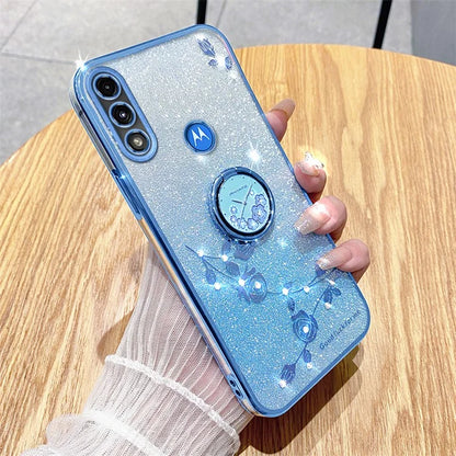 KADEM For Motorola Moto E7 Power Case Glitter Flower Pattern TPU Phone Cover with Kickstand