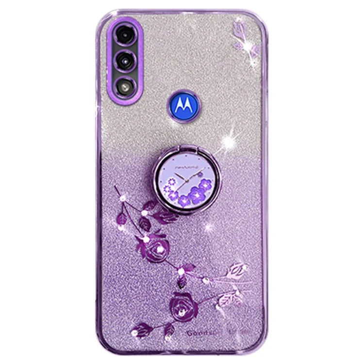 KADEM For Motorola Moto E7 Power Case Glitter Flower Pattern TPU Phone Cover with Kickstand