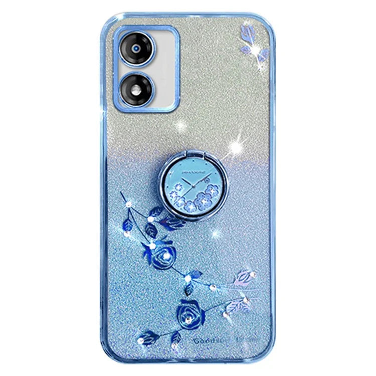 KADEM For Motorola Moto E13 4G TPU Case Rhinestone Flower Decor Kickstand Phone Cover