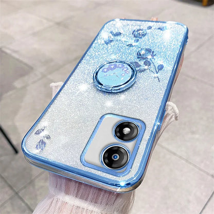 KADEM For Motorola Moto E13 4G TPU Case Rhinestone Flower Decor Kickstand Phone Cover