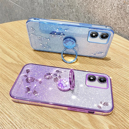 KADEM For Motorola Moto E13 4G TPU Case Rhinestone Flower Decor Kickstand Phone Cover