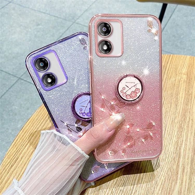 KADEM For Motorola Moto E13 4G TPU Case Rhinestone Flower Decor Kickstand Phone Cover