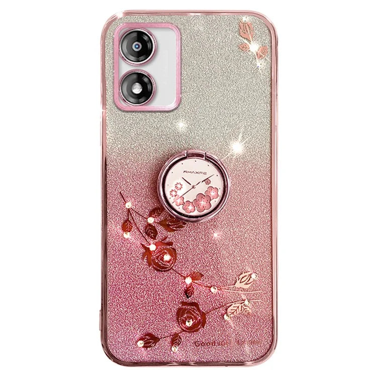 KADEM For Motorola Moto E13 4G TPU Case Rhinestone Flower Decor Kickstand Phone Cover