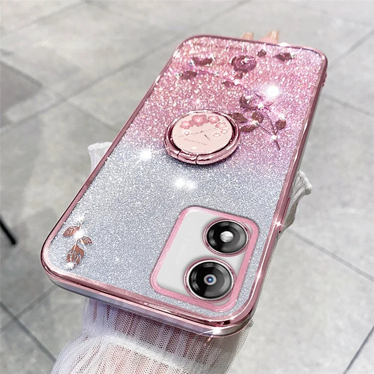 KADEM For Motorola Moto E13 4G TPU Case Rhinestone Flower Decor Kickstand Phone Cover