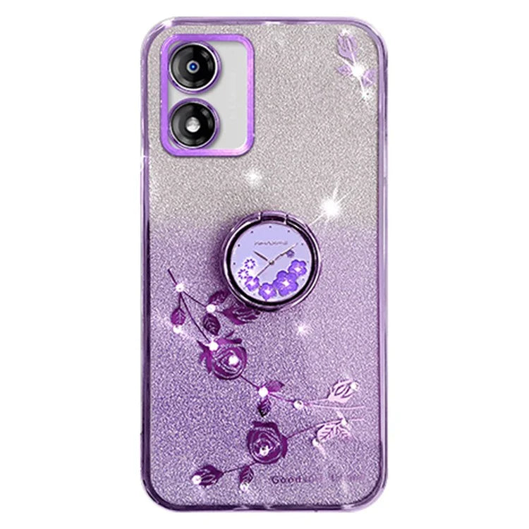 KADEM For Motorola Moto E13 4G TPU Case Rhinestone Flower Decor Kickstand Phone Cover