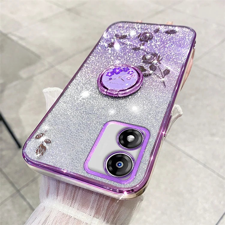 KADEM For Motorola Moto E13 4G TPU Case Rhinestone Flower Decor Kickstand Phone Cover