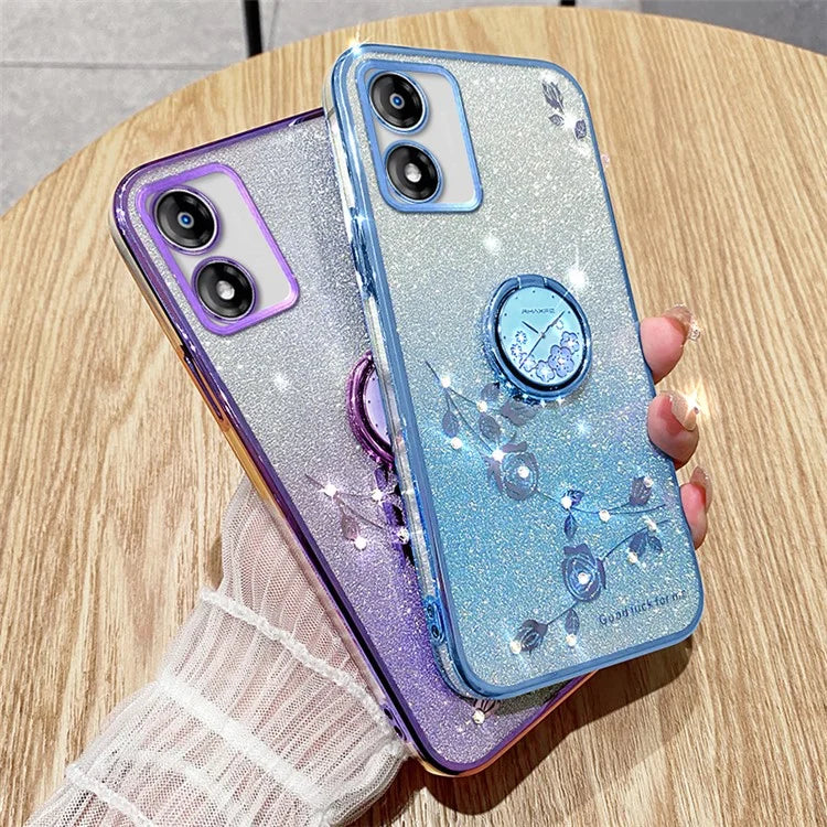 KADEM For Motorola Moto E13 4G TPU Case Rhinestone Flower Decor Kickstand Phone Cover