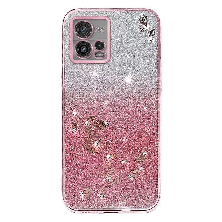 KADEM For Motorola Moto G72 5G Case Rhinestone Flower Glitter TPU Cellphone Cover