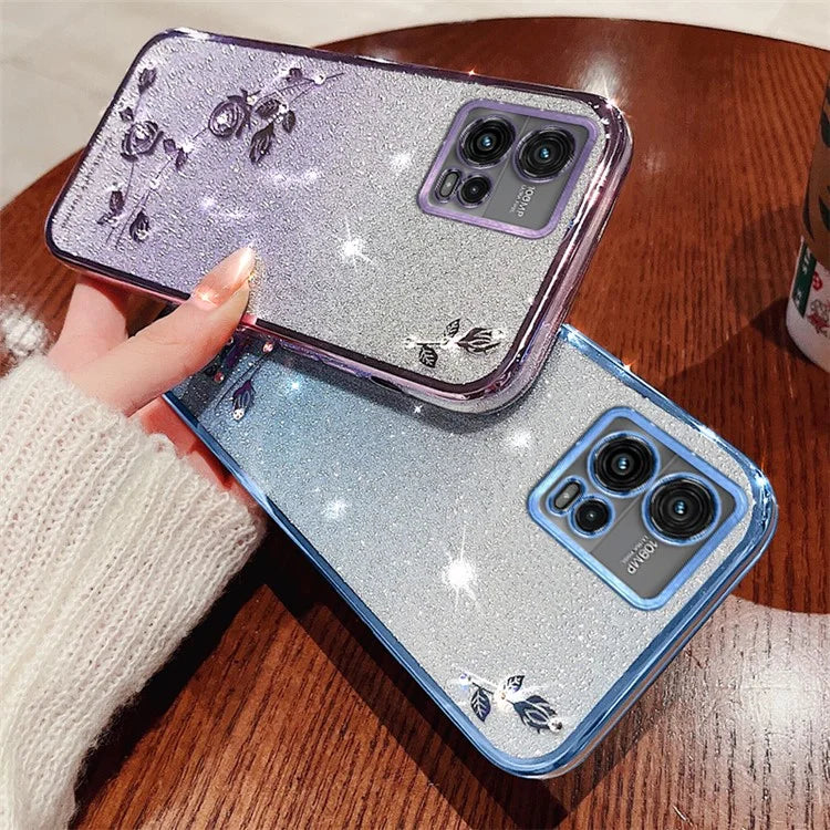 KADEM For Motorola Moto G72 5G Case Rhinestone Flower Glitter TPU Cellphone Cover