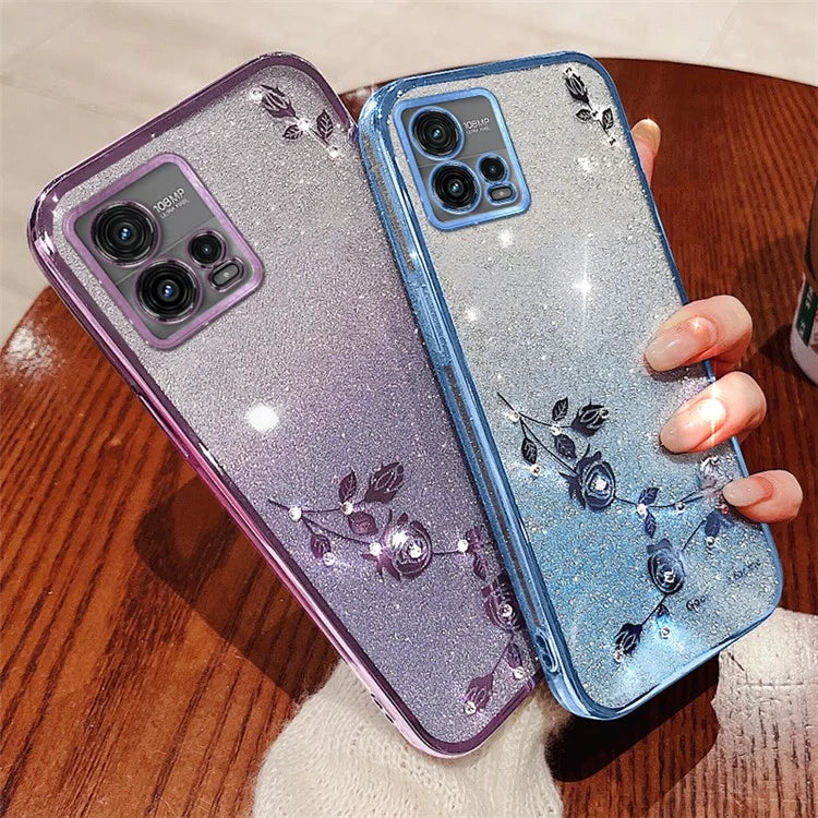 KADEM For Motorola Moto G72 5G Case Rhinestone Flower Glitter TPU Cellphone Cover