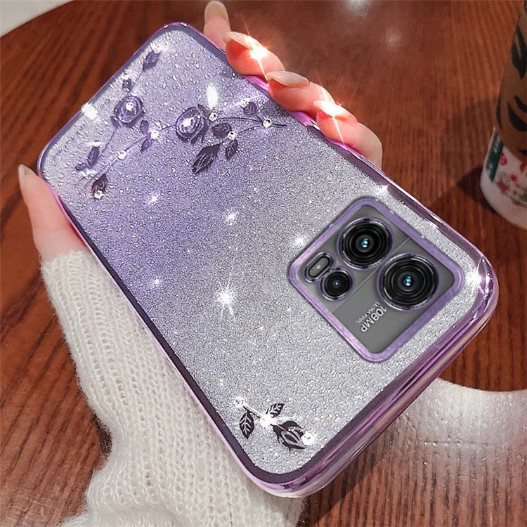 KADEM For Motorola Moto G72 5G Case Rhinestone Flower Glitter TPU Cellphone Cover