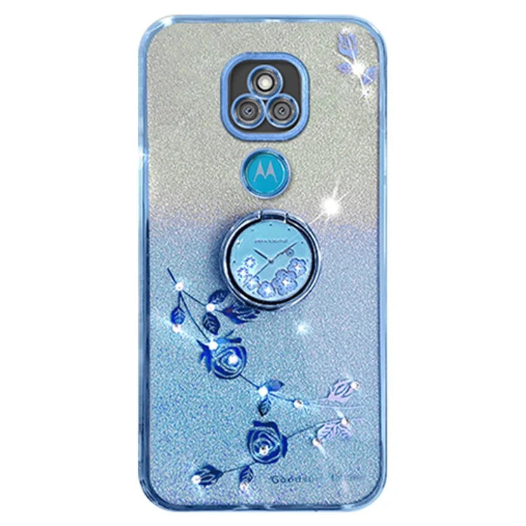 KADEM For Motorola Moto E7 Plus Case Flower Pattern TPU Phone Cover with Ring Kickstand