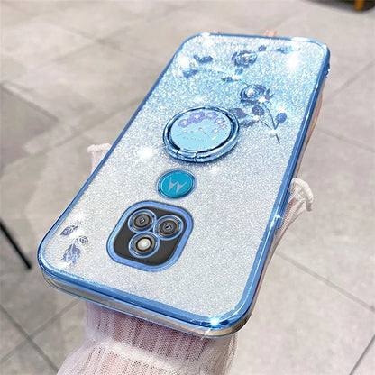 KADEM For Motorola Moto E7 Plus Case Flower Pattern TPU Phone Cover with Ring Kickstand